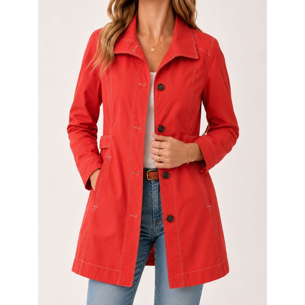 Eddie Bauer Red Rain Jacket M Lightweight Utility Trench Coat Outdoor Preppy